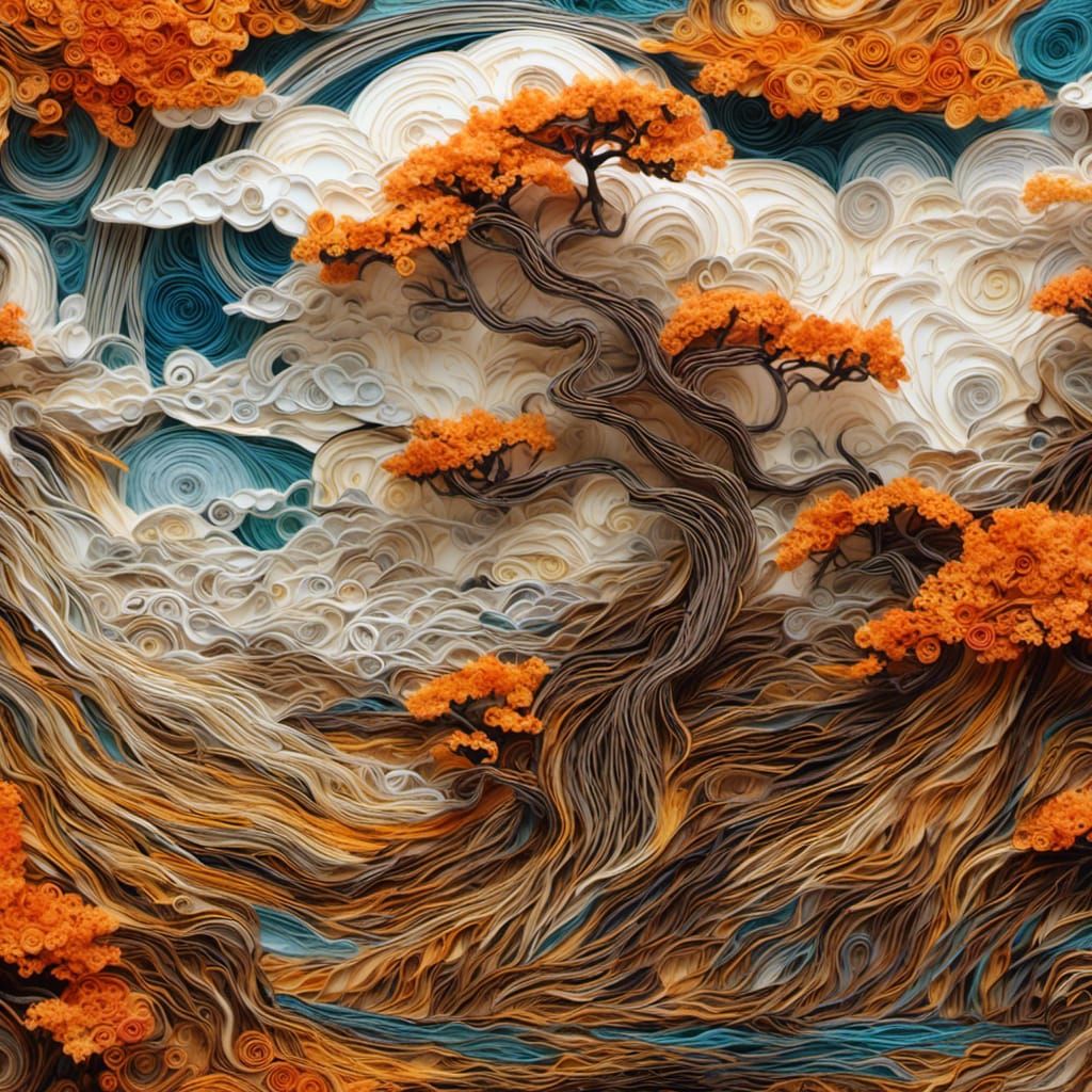 Bonsai Landscape in Cyberpunk Fantasycore Style