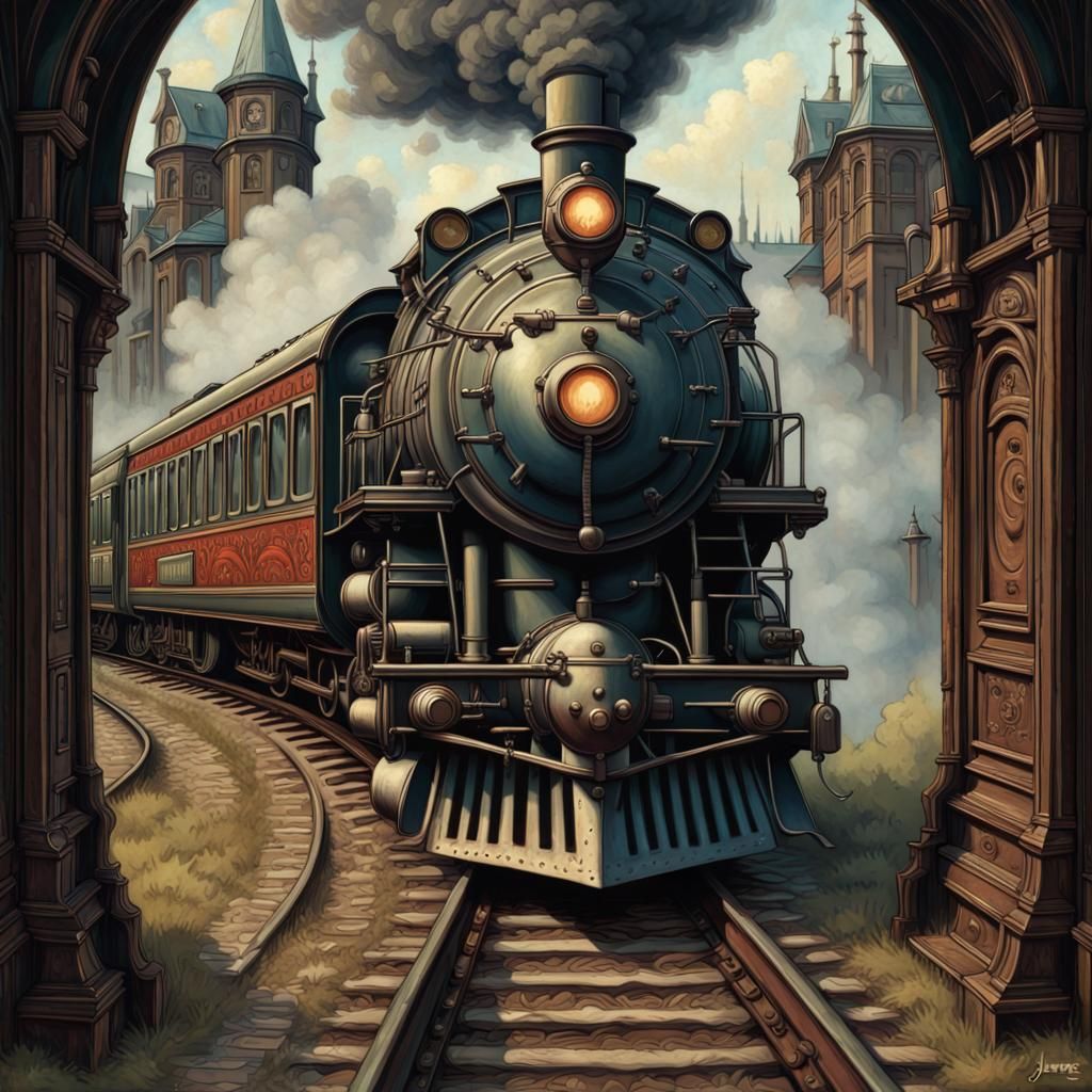 Art Nouveau Train Poster in Impressionist Style