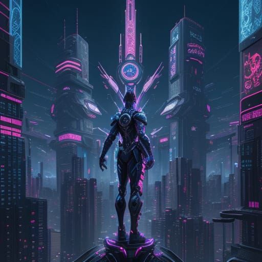 Cyberpunk Cityscape at Twilight in Anime Style