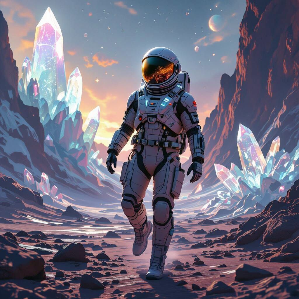 Astronaut Drifting Above Alien World in Digital Art