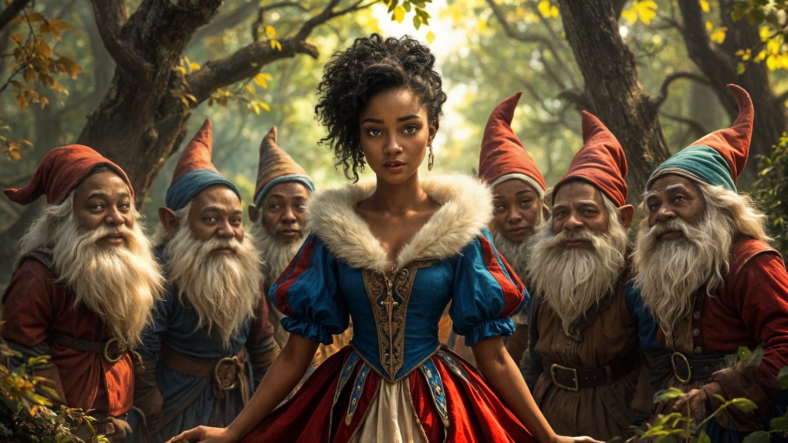 Snow White in Enchanting Forest Scene with African-American ...