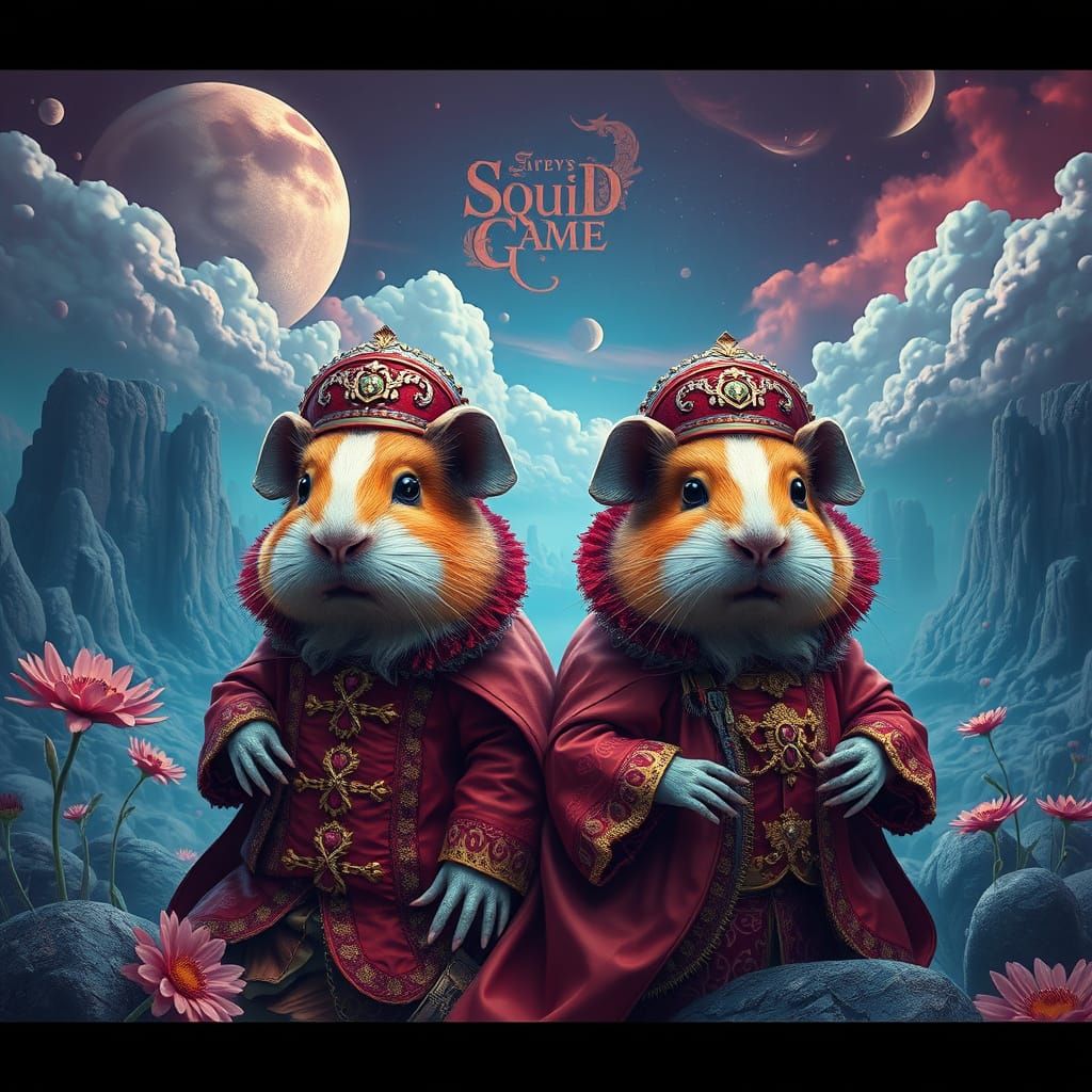 Ethereal Guinea Pigs in Baroque Squid Game Splendor