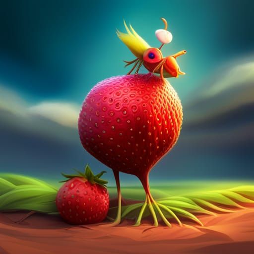 Giant Strawberry in Field: 3D Digital Art