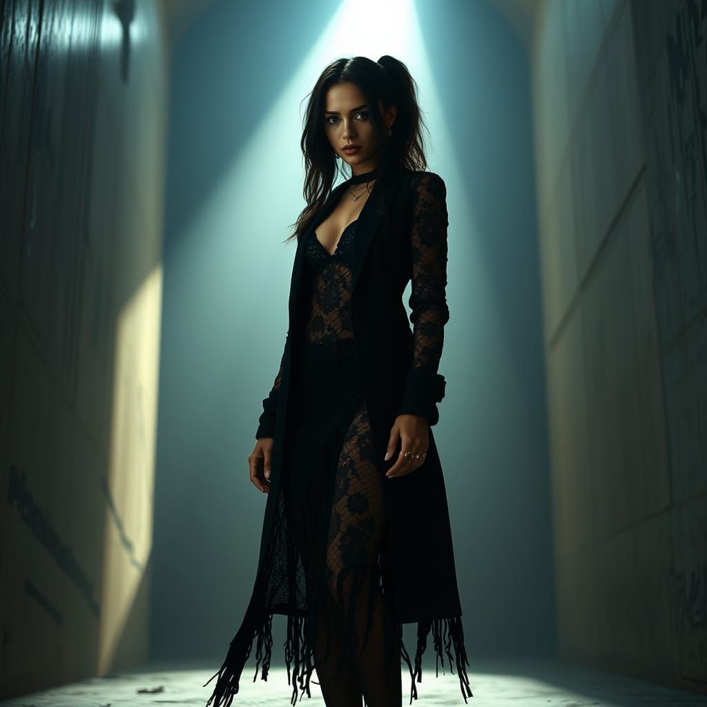 Cyberpunk Jenna Ortega in Dramatic Cinematic Lighting