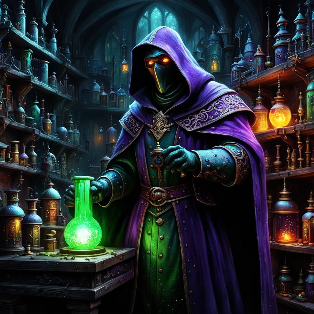 Medieval Alchemist's Dark Fantasy Lab in Digital Art Style