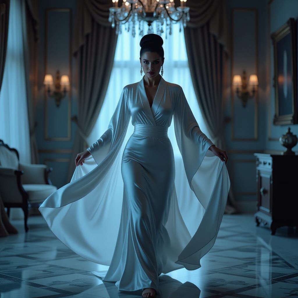 Mistress Séverine in Gleaming Silk Robe