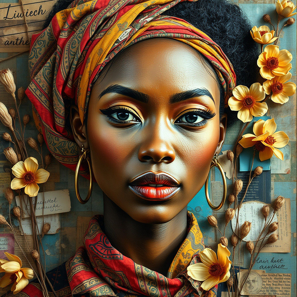 Abstract Woman Portrait in Mixed Media Collage