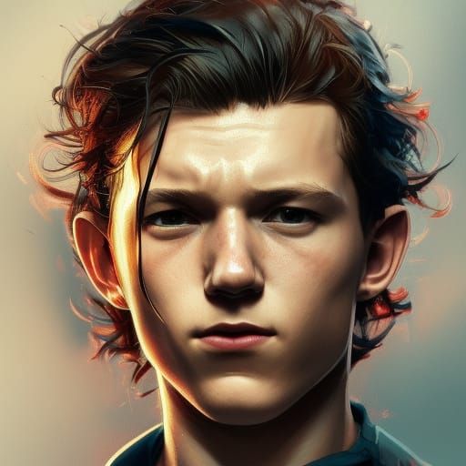 Tom Holland as Spiderman Portrait, Hyperdetailed Concept Art