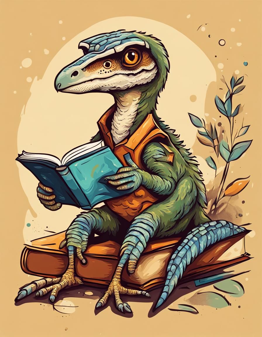 Cute Raptor Reading Book: Abstract Art