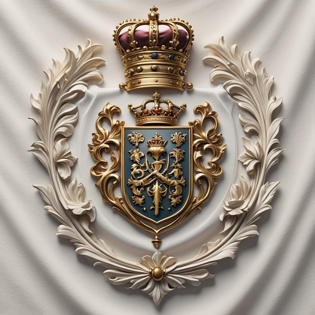 Elegant Royal Crest on White T-Shirt: Minimalist Digital Art