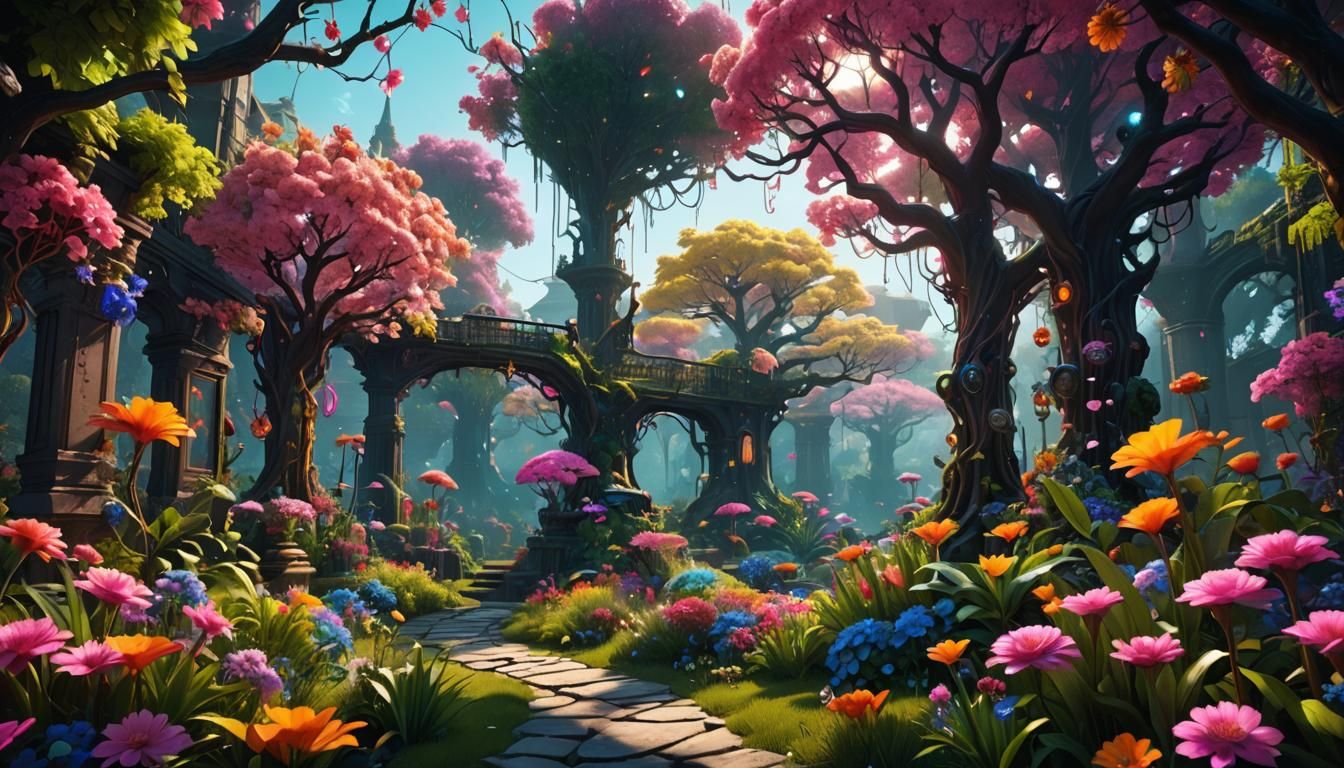Neon Garden of Thought in a Fantasy Style