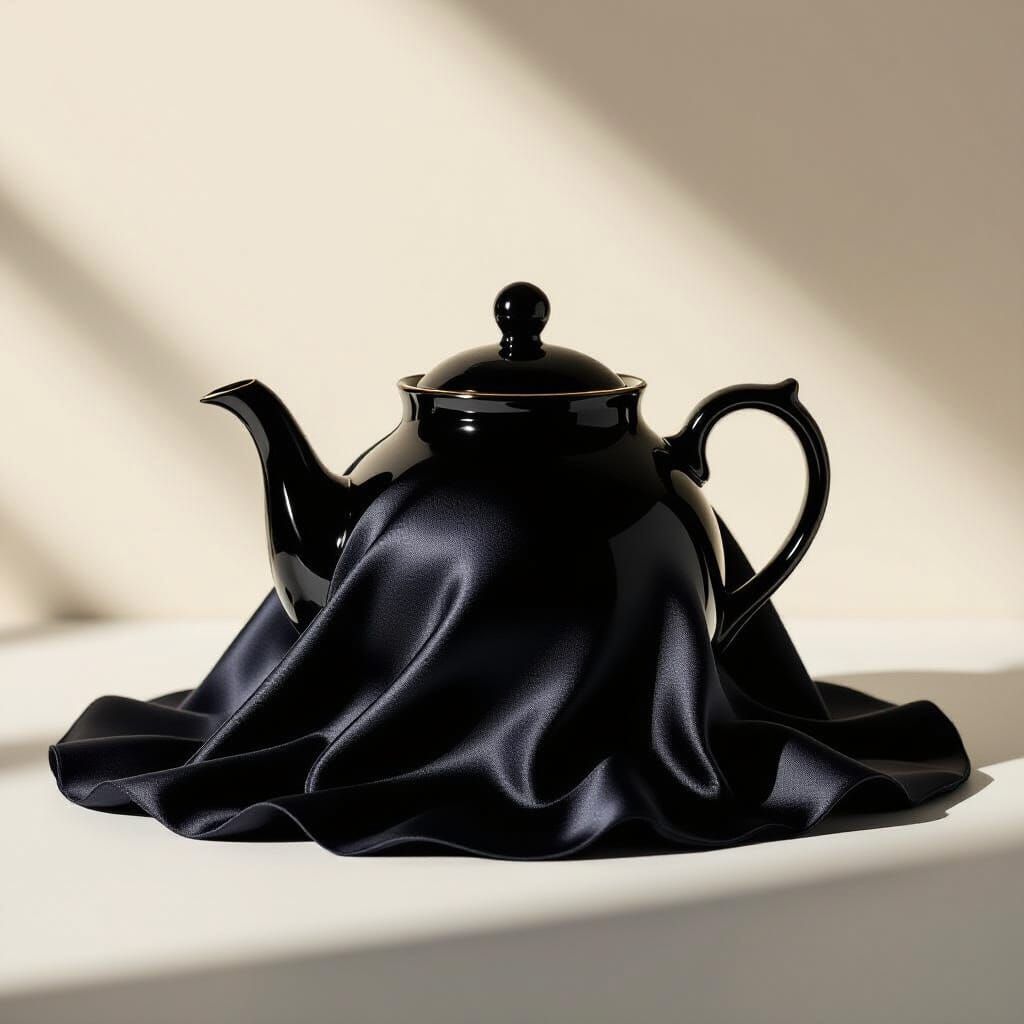Satin Draped Teapot in Dramatic Chiaroscuro Lighting