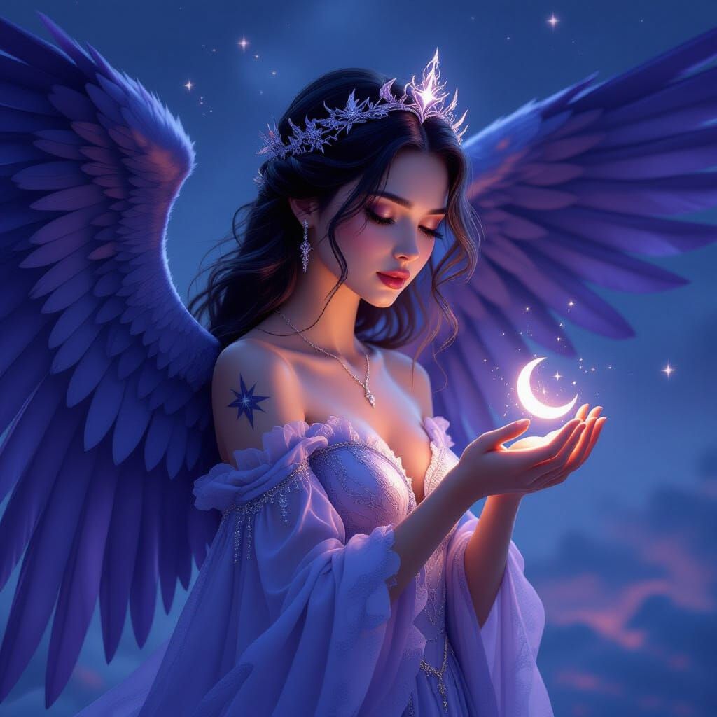 Dark Angel in Gown of Light and Shadow