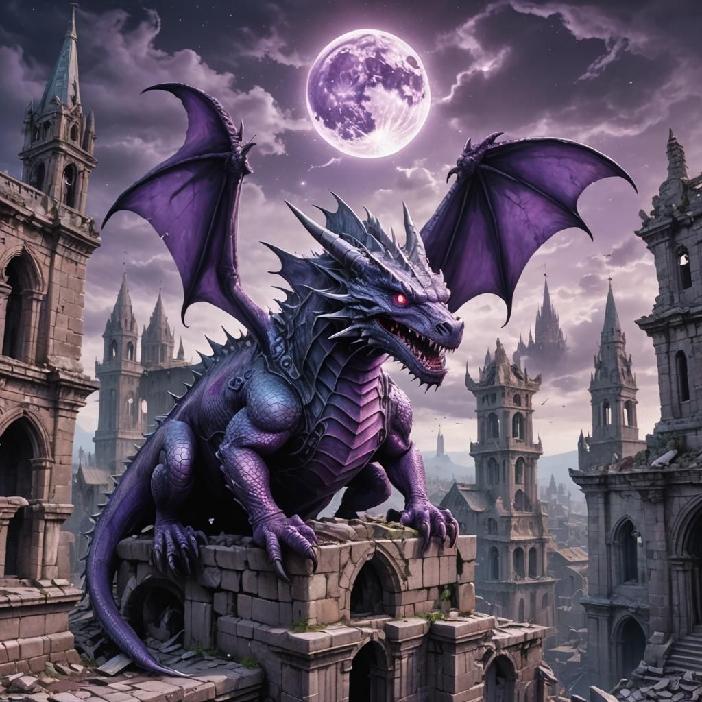 Astral Illustration of a Spooky Dragon on Cathedral Ruins