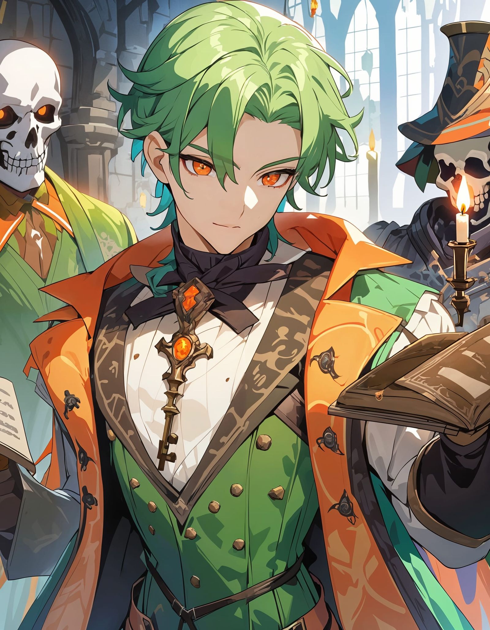 Green-Haired Necromancer in Cel-Shading Style