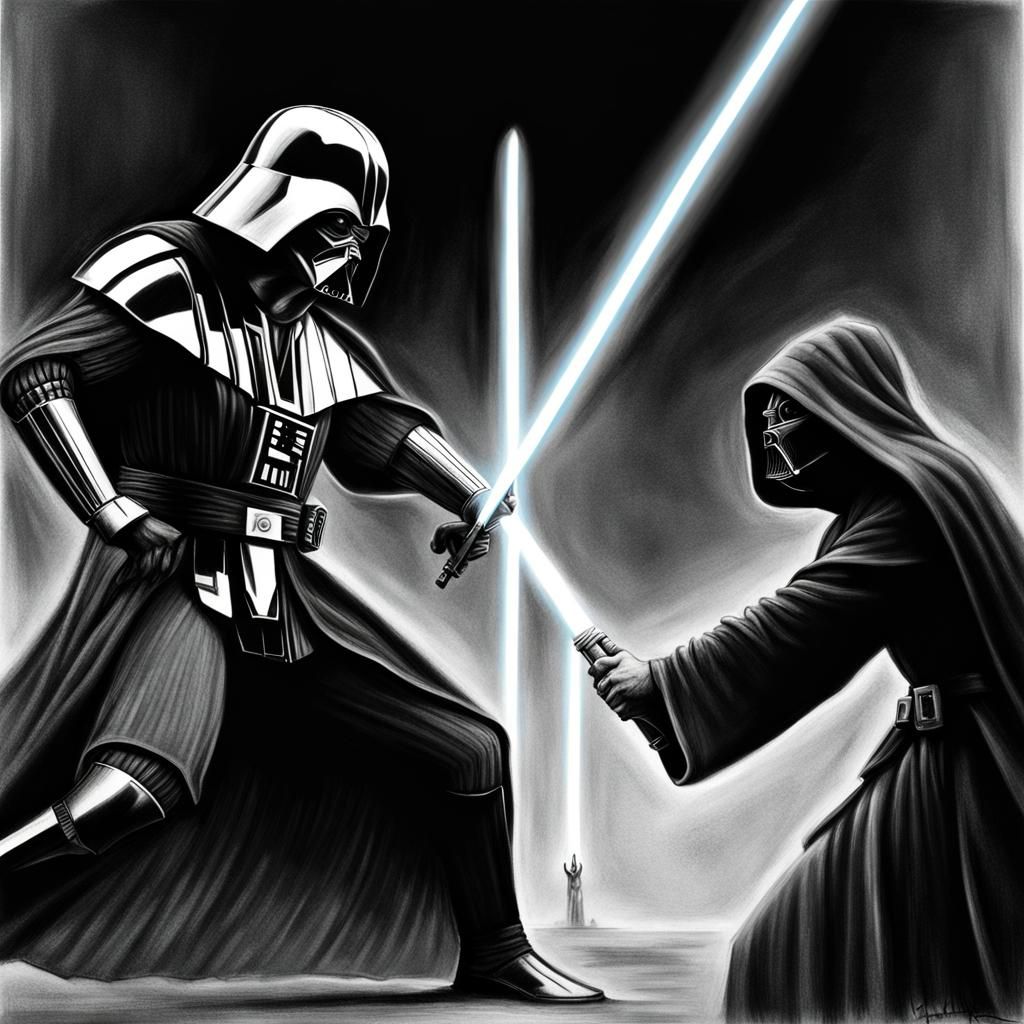 Epic Jedi vs Sith Duel in Charcoal
