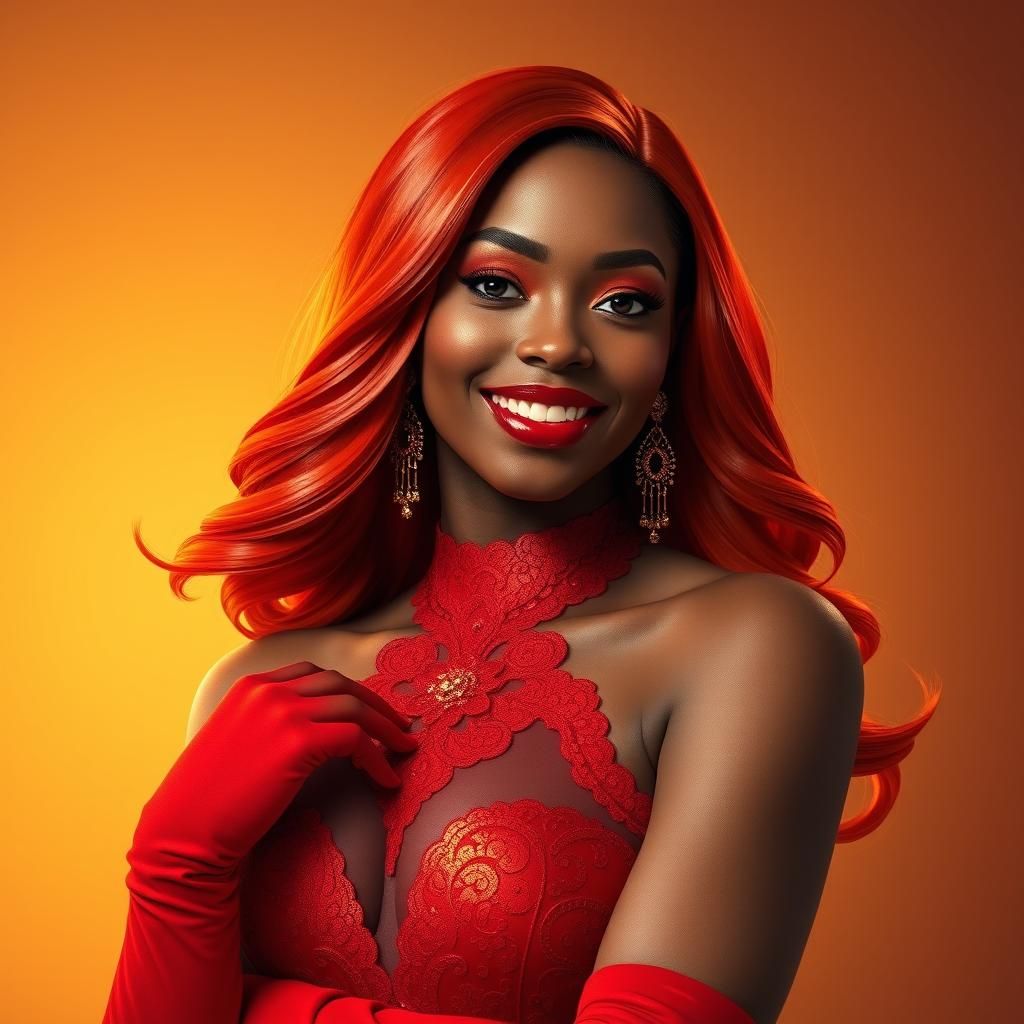 Vibrant Woman in Red Gown, Graphic Novel Art