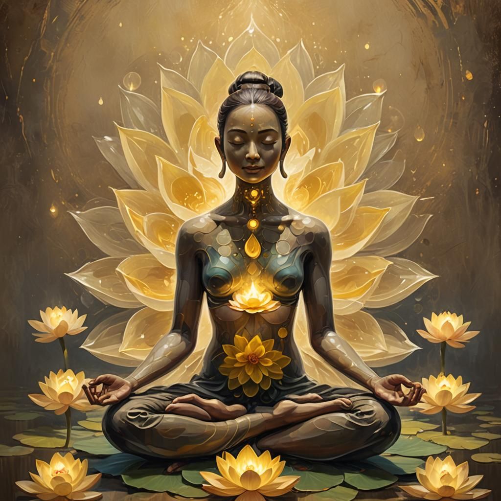 Meditative Figure with Lotus Flower in Digital Art