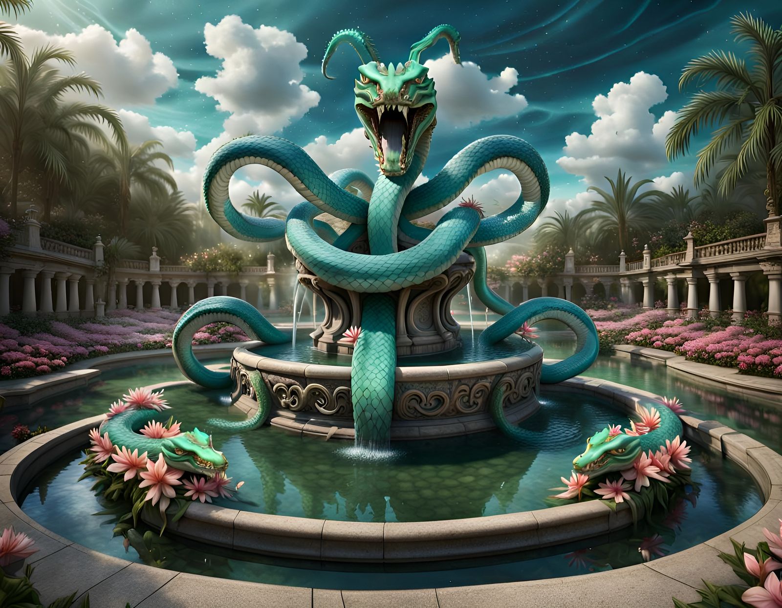The Hydra fountain, sometimes it comes to life.