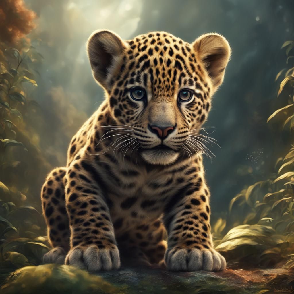 Adorable Baby Jaguar in Detailed Digital Painting