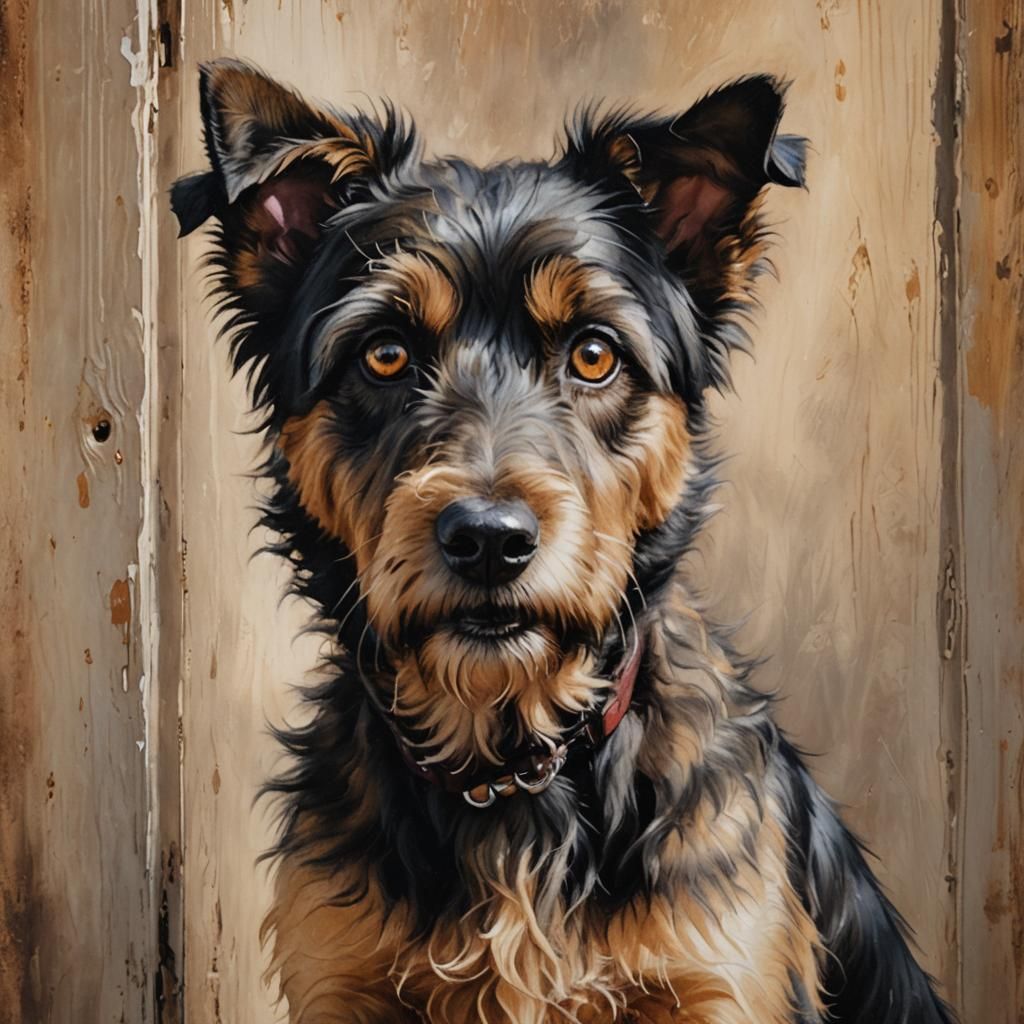 Expressive Terrier Dog Portrait in Oil Paint