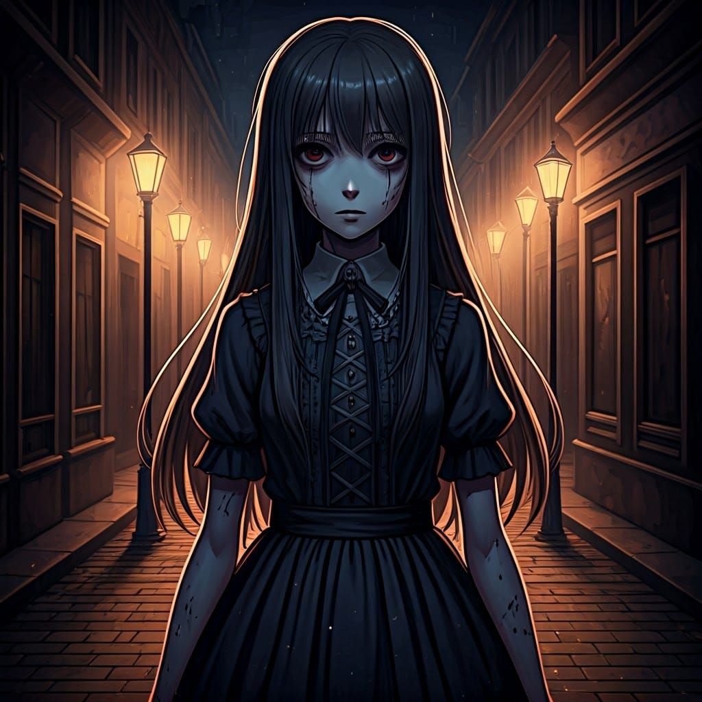 Distressed Anime Girl in Abandoned Alleyway