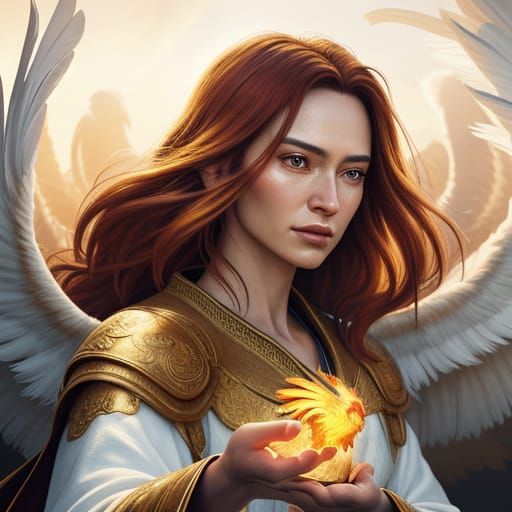 Girl and Phoenix Portrait in Hyper-Realistic Style