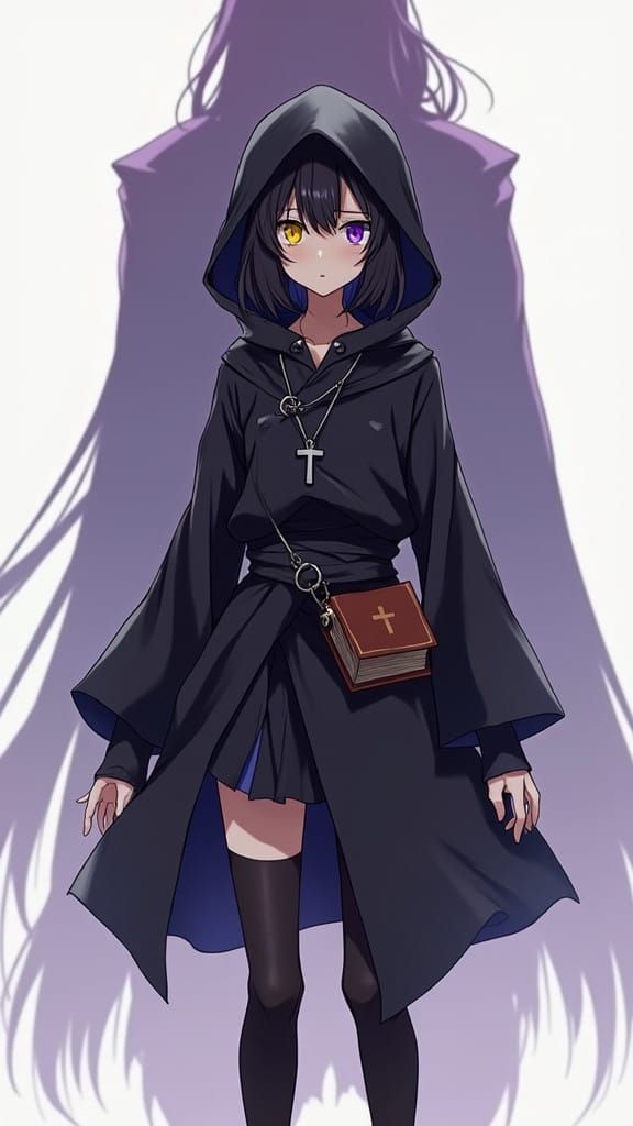 Girl with Vibrant Heterochromia Poses against Dark Backgroun...