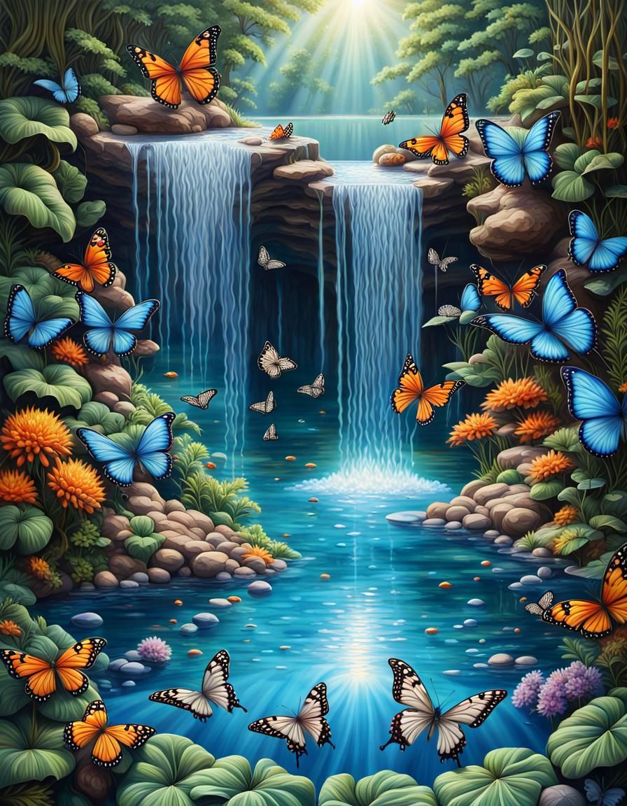 Secret Crystal Lagoon with Butterfly Waterfall