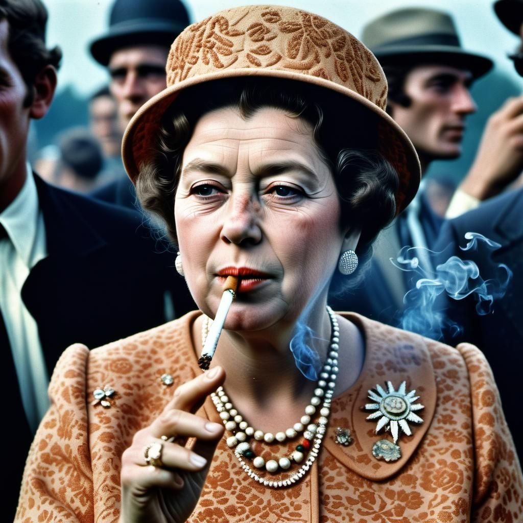 Queen Elizabeth II at Woodstock, Hyperrealistic Photo