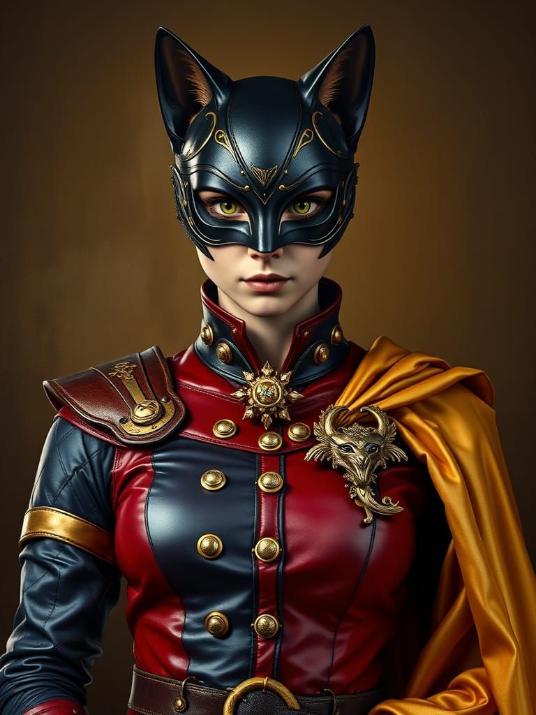 Medieval Catwoman Portrait in Baroque Style