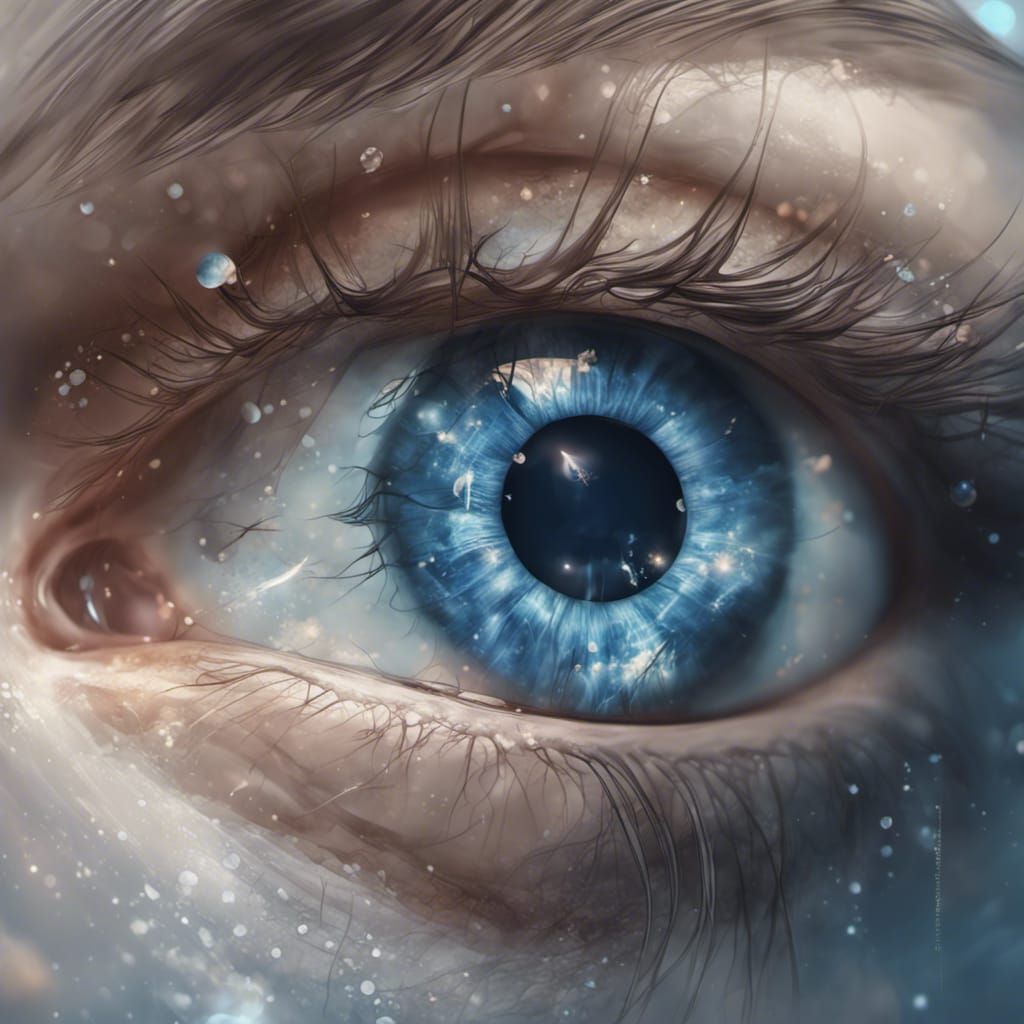 Ethereal Blue Eye in Anime Cel-Shaded Style
