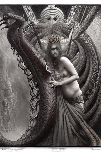 Sinister Snake Queen Charcoal Drawing