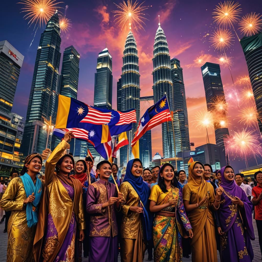 Malaysia Day Celebration with Petronas Towers in Digital Art