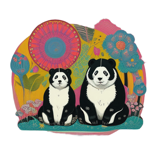 Fantastical Forest Encounters: Whimsical Pandas in Vibrant B...