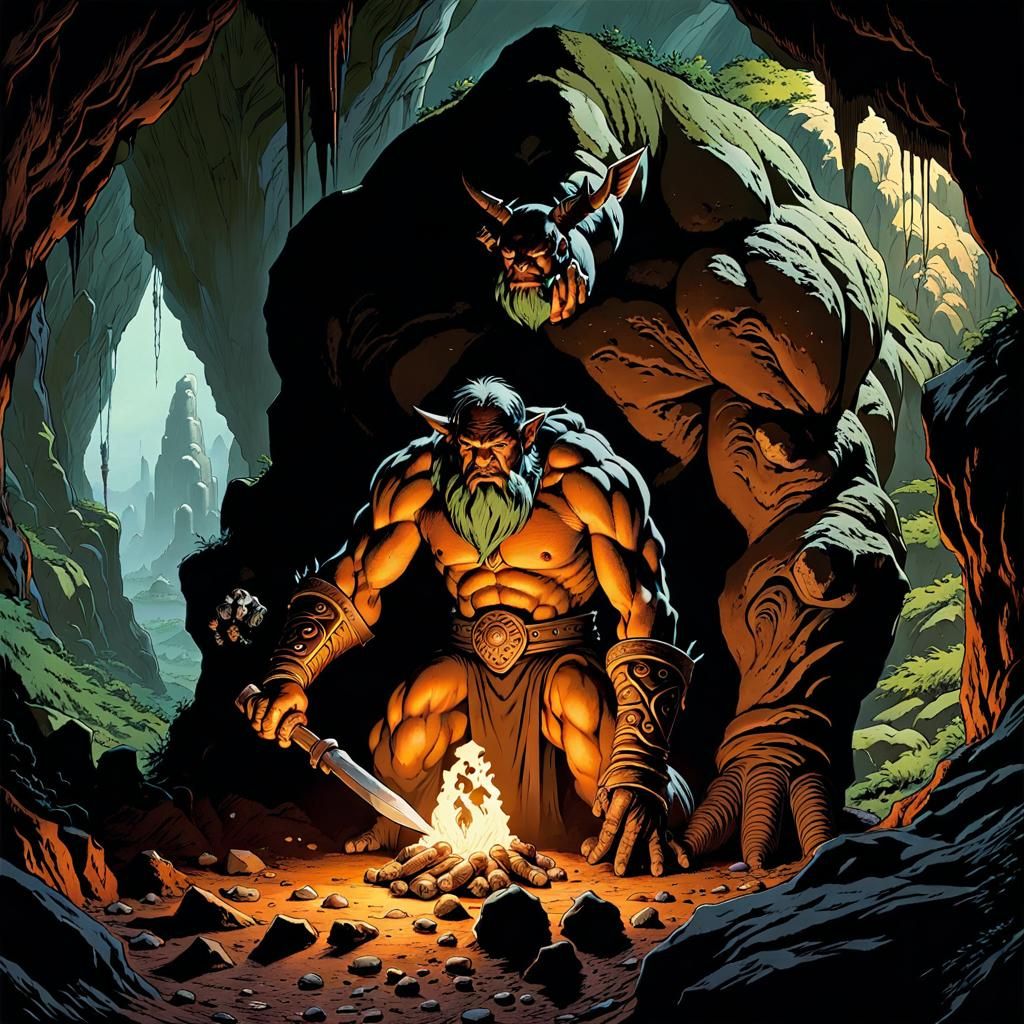 Druid Creates Clay Golem, Moebius Style