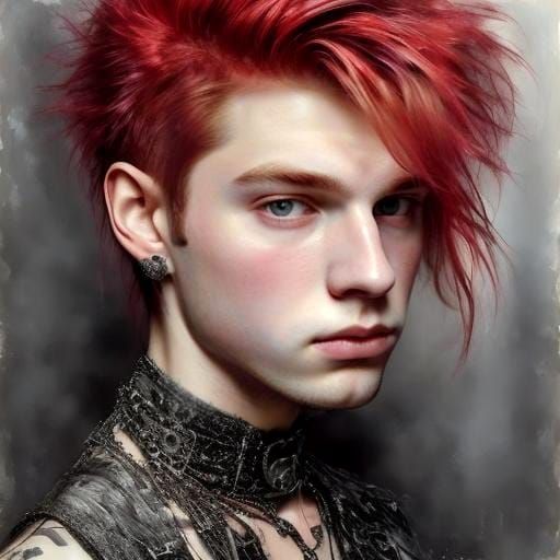 Watercolor Portrait of Punk Man with Silver Glitter
