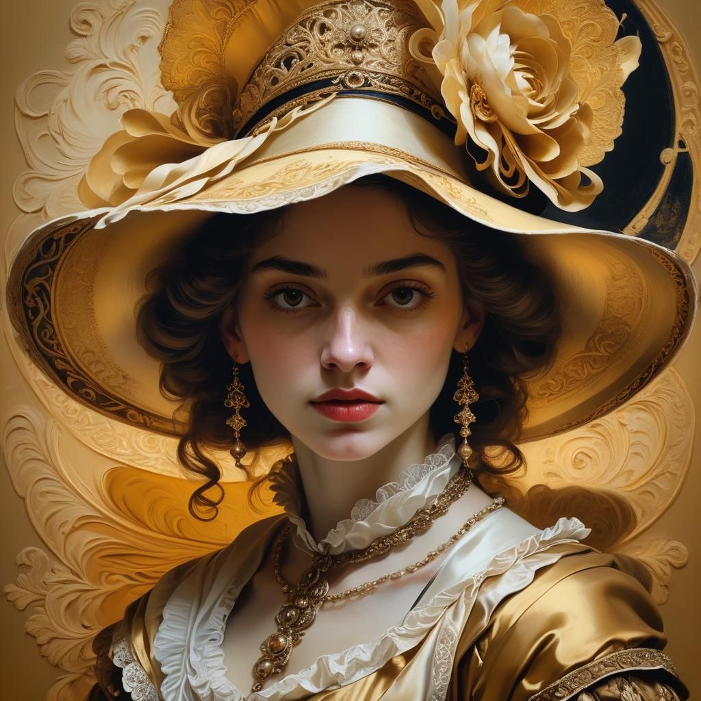 Baroque Portrait of Woman in Ornate Hat