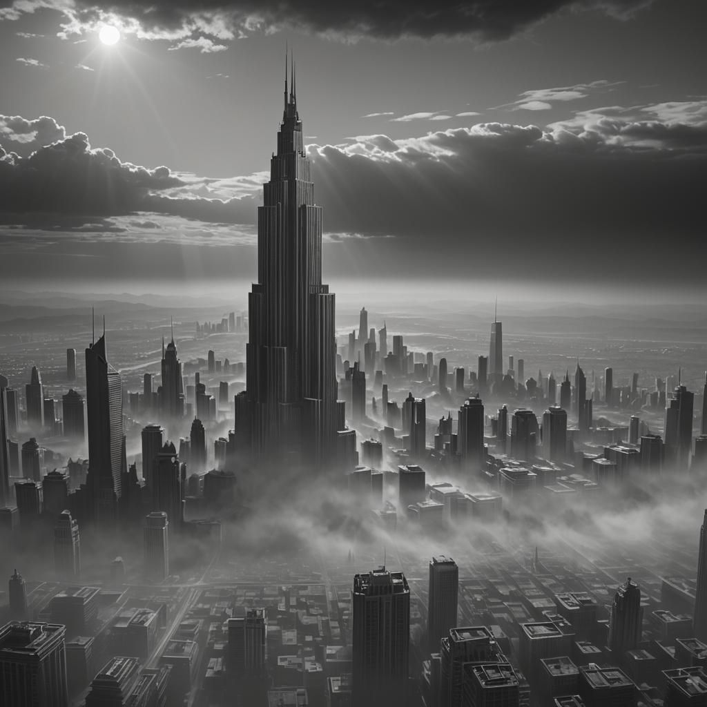 Monochrome Skyscraper Dominates Stark Horizon