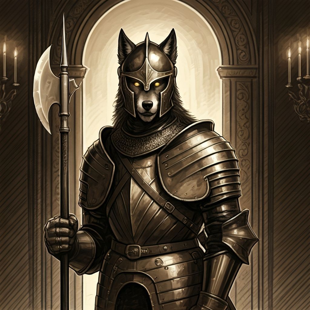 Werewolf Guard in Ceremonial Armor Holding Halberd