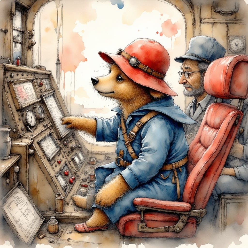 Paddington Bear Illustration as Airline Pilot