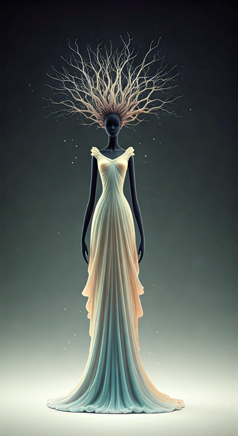 Ethereal Woman of Nature's Fury in Pastel Hues