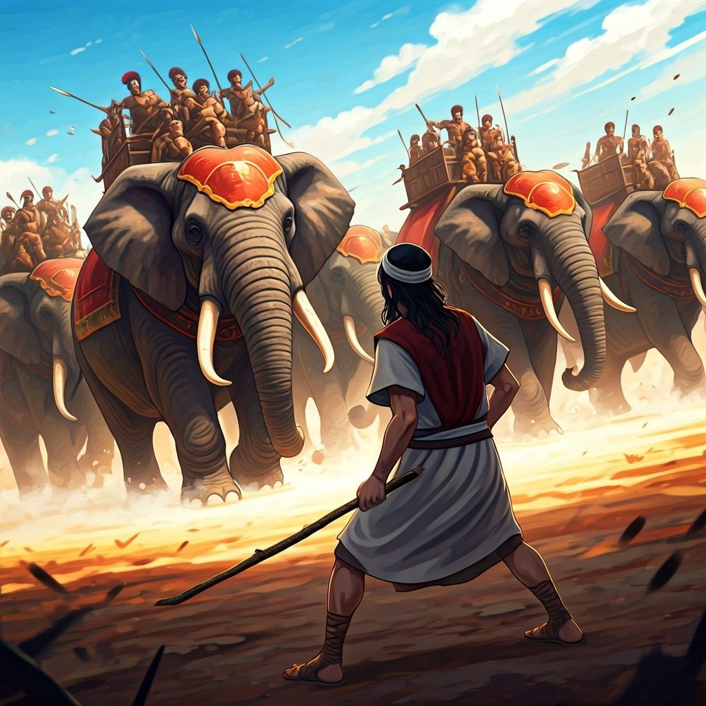 2nd Century BC Jew with Stick Scares War Elephants with Gree...