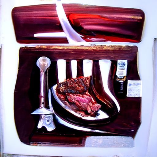 Steak on White Plate as Oil Painting