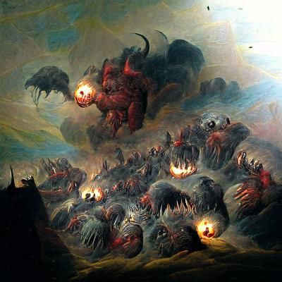 Demonic Horde Over Devastated City: Gothic Horror Art