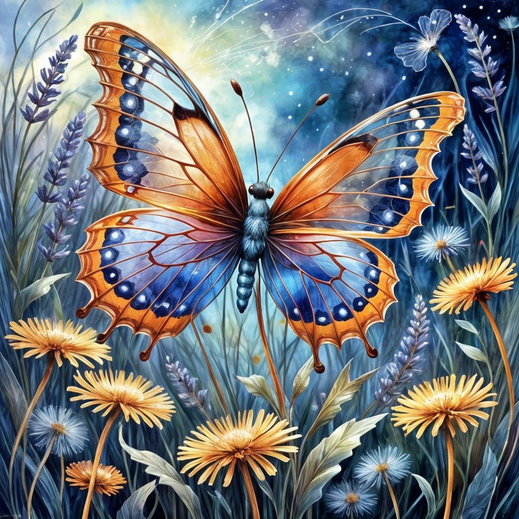 Whimsical Watercolor Butterfly on a Meadow
