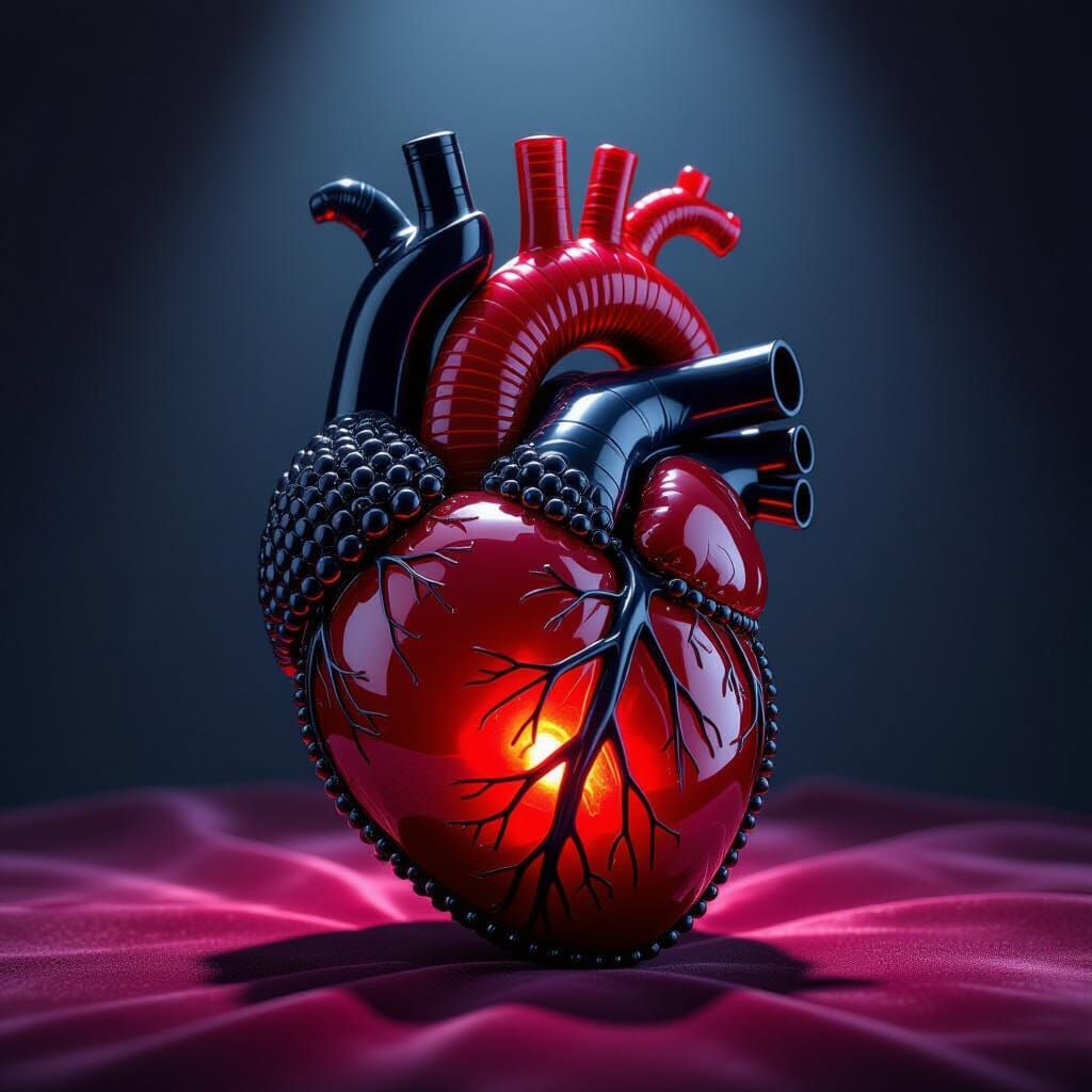 Beaded Anatomical Heart: Hyper-realistic Macro Photograph