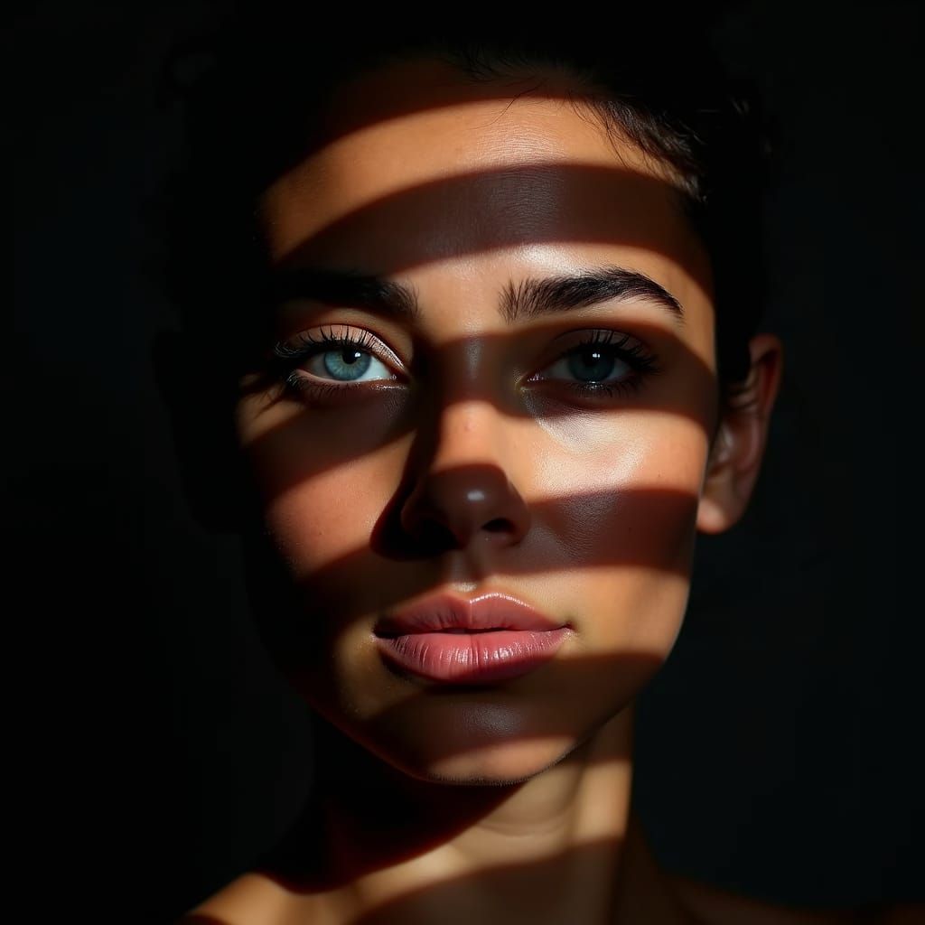 Dramatic Light Patterns on Woman's Face