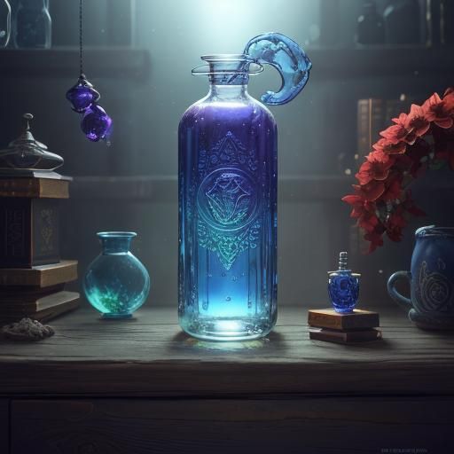 Glowing Healing Potion on Ancient Shelf
