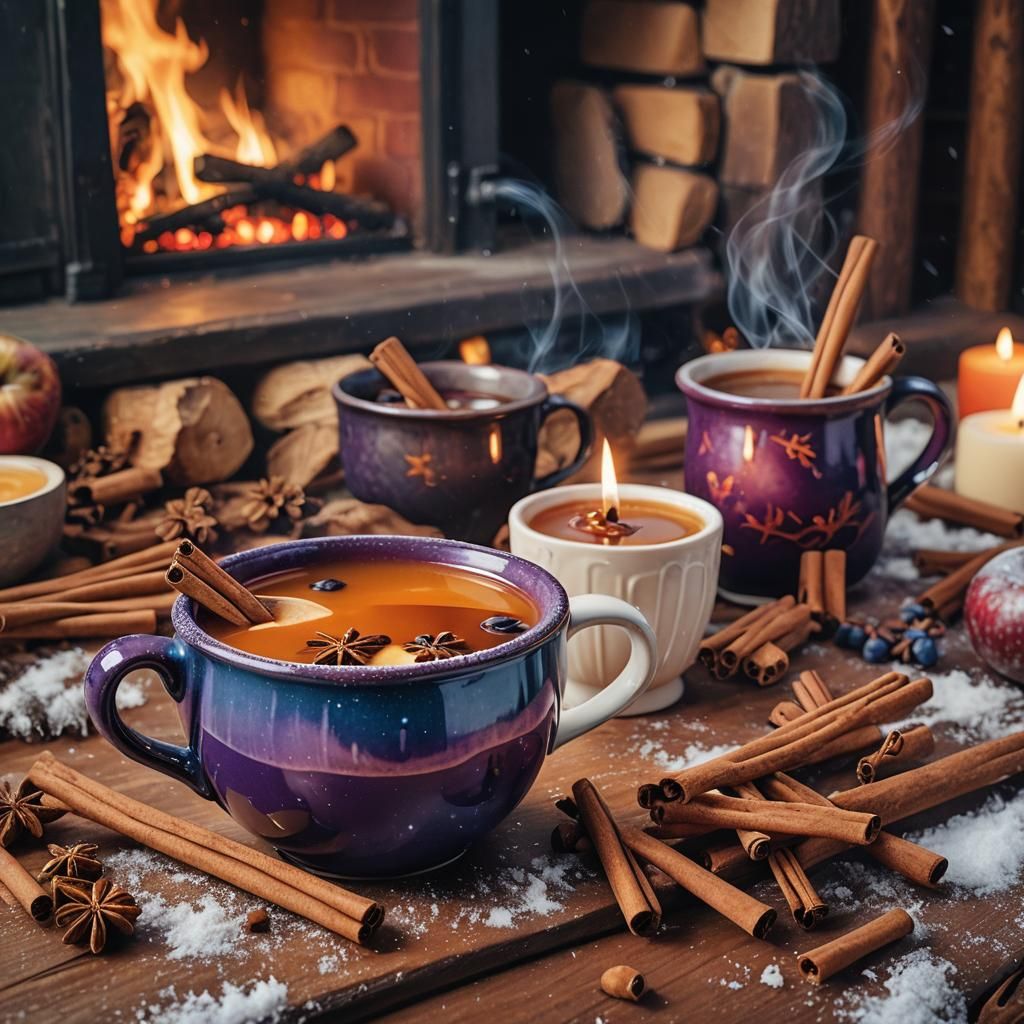 Cozy Winter Toddy by Fireplace: Matte Painting